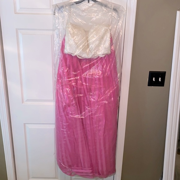 Rachel Allan Two Piece White and Hot Pink Prom Dress - Picture 4 of 11